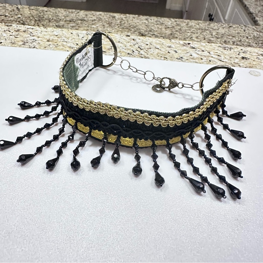 Artisan Handmade Black & Gold Statement Choker | Gothic Beaded Fringe Necklace